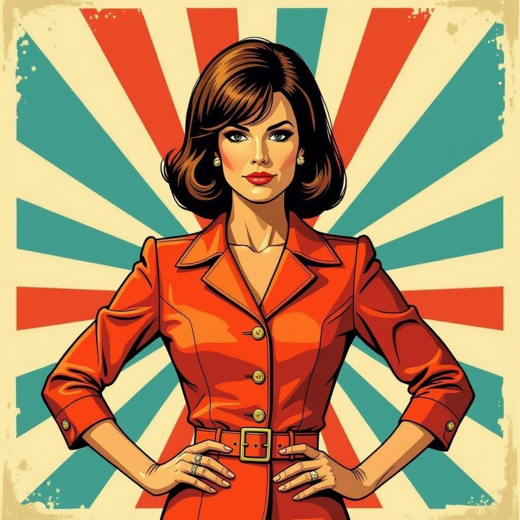 Confident Woman in Retro-Themed Poster Art