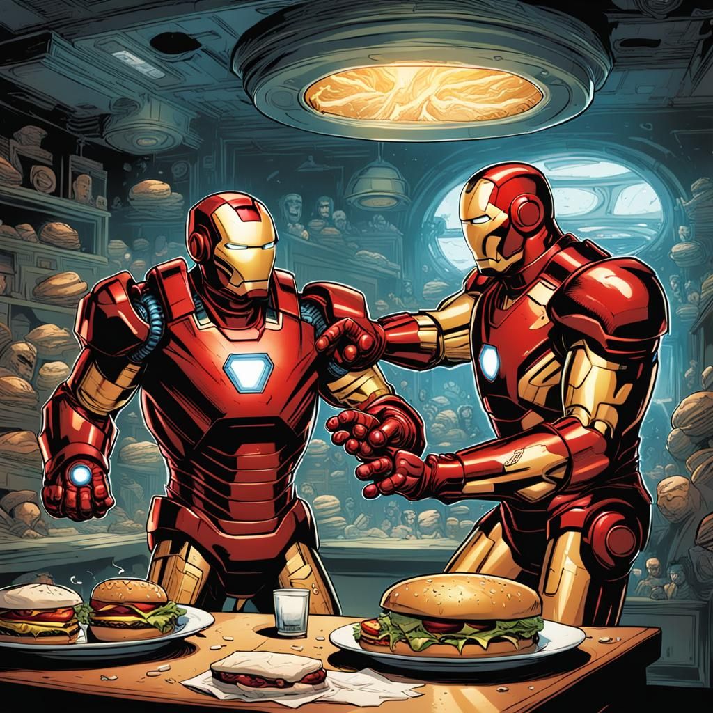Iron Man vs Captain Burger Comic Art