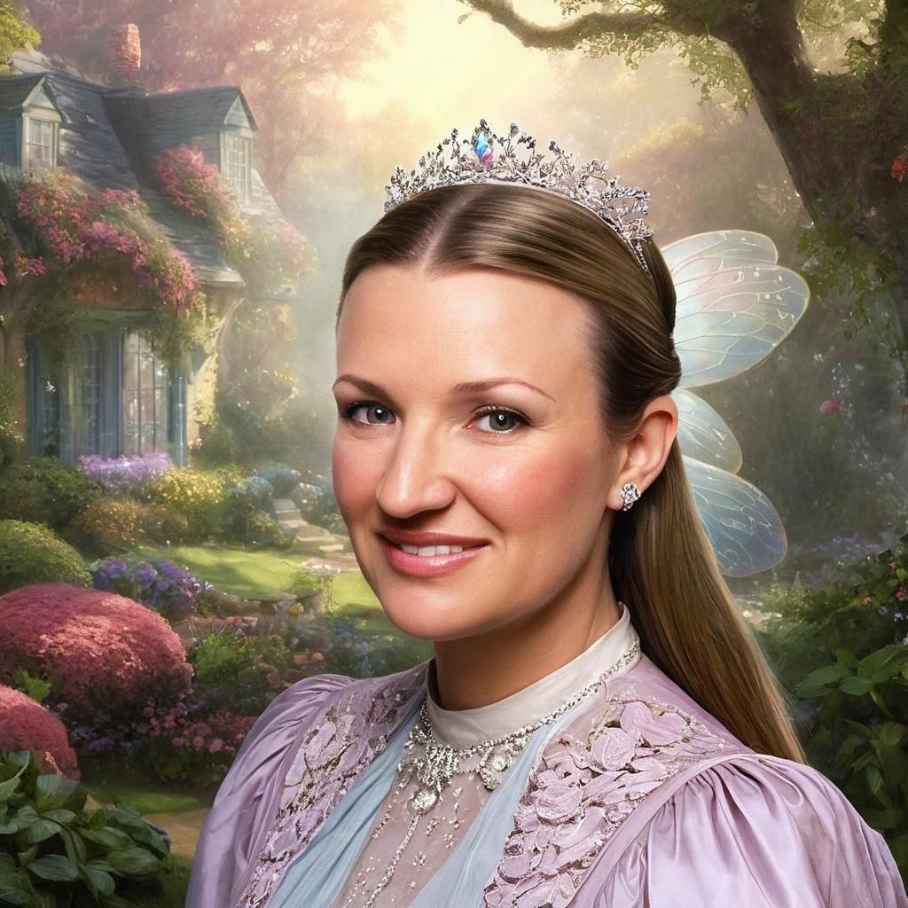 Princess and Fairy in Garden: Kinkade-Style Portrait