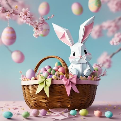 Easter Bunny in Flowering Tree in Dr. Seuss Style