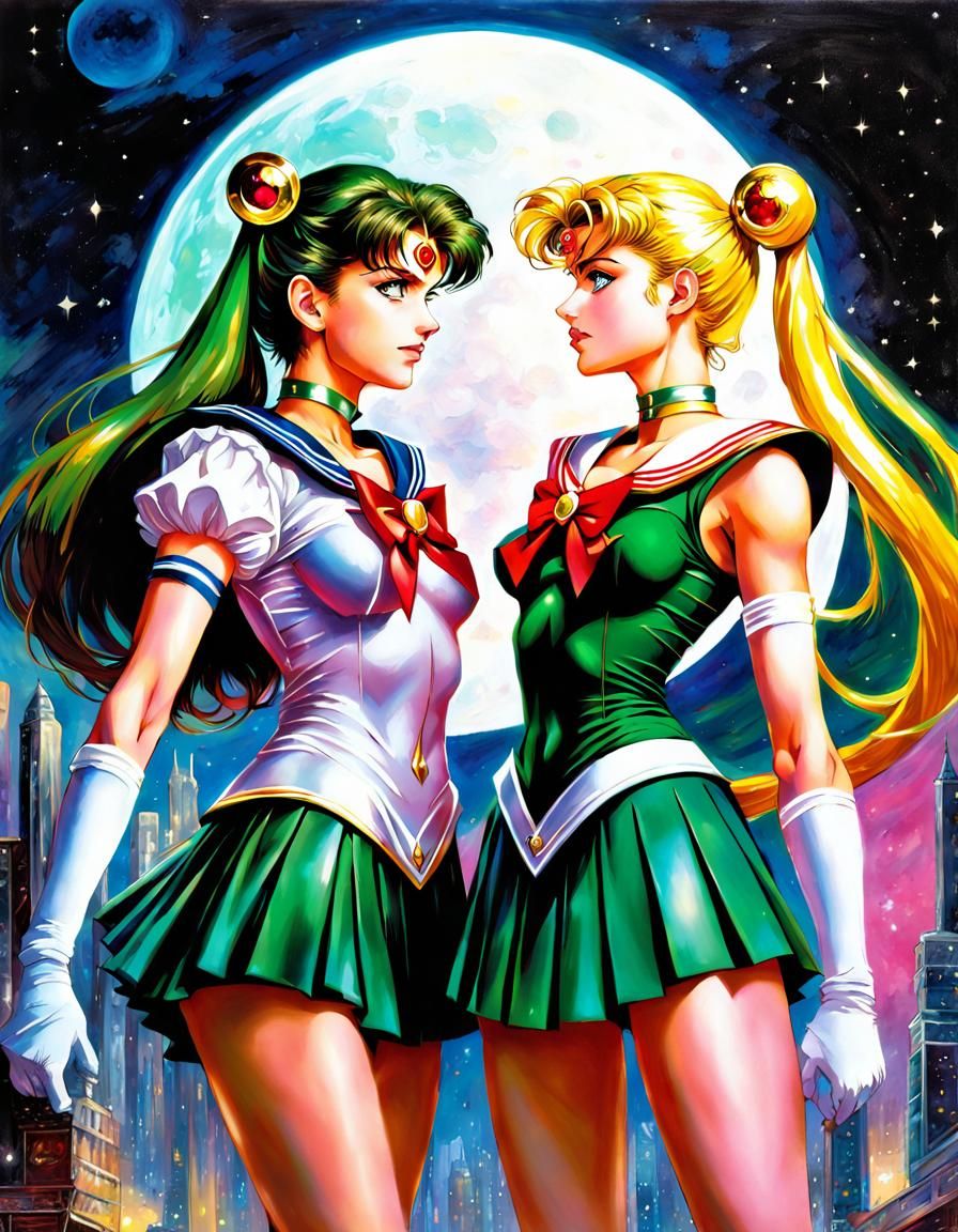 Sailor Moon and Jupiter in Adult Comic Style