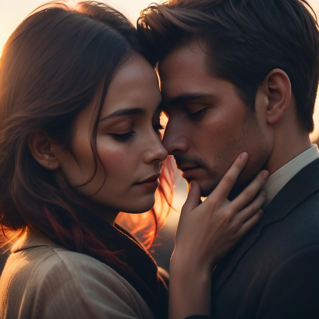 Romantic Noir: Couple Embracing at Sunset