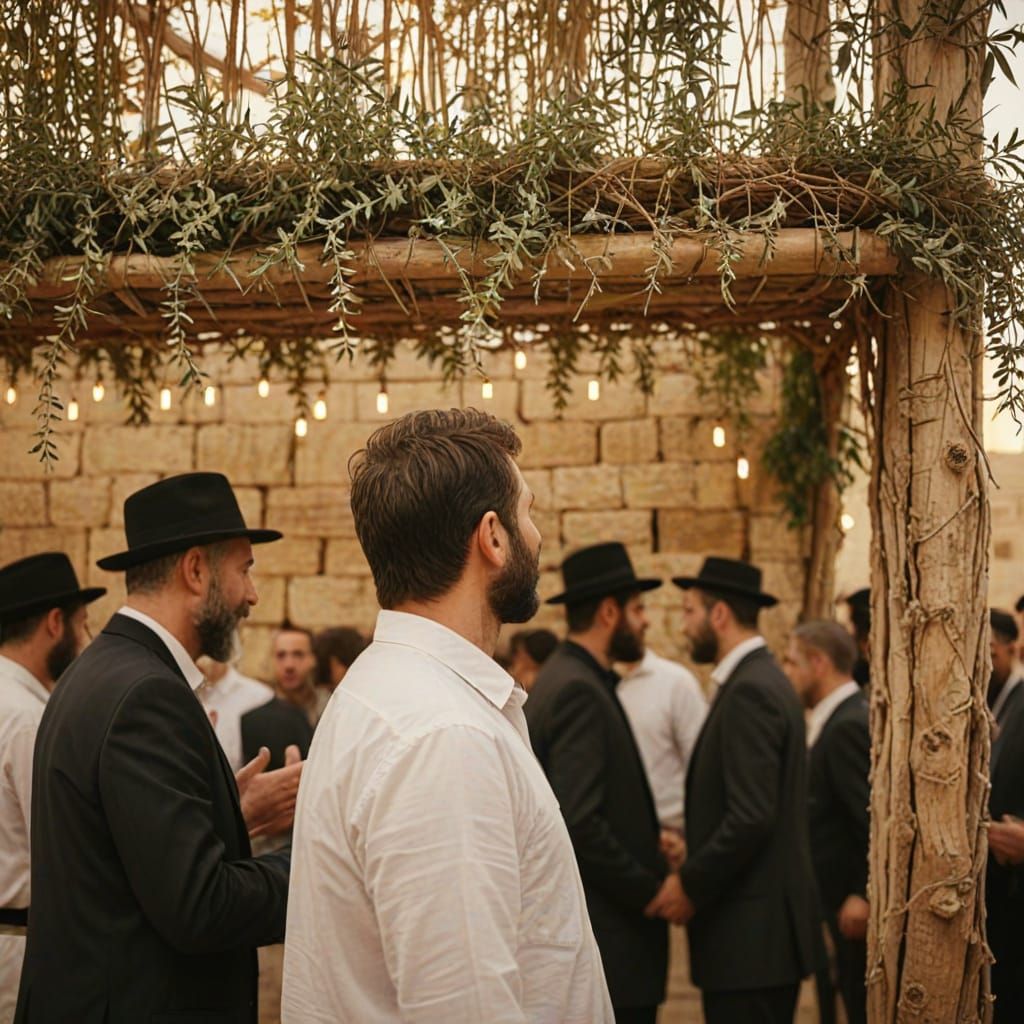 Sukkah at Western Wall With Four Species