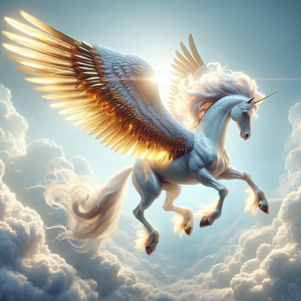 Majestic Golden Pegasus in Hyperrealistic Detail