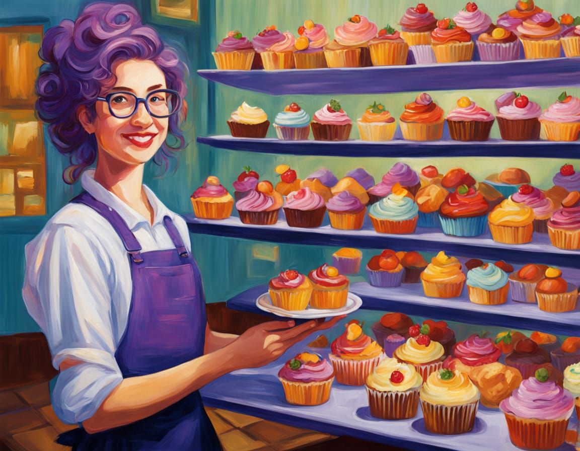 Young Baker With Purple Hair, Impressionist Painting