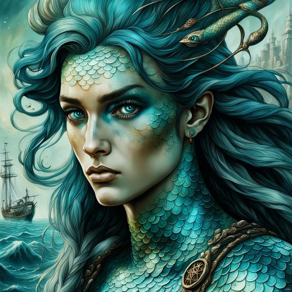 Merman of Atlantis Portrait on Antique Map