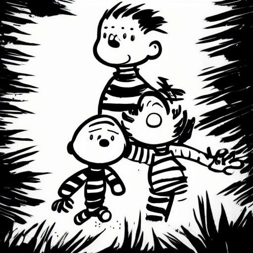 Calvin and Hobbes Ink Drawing in Schultz Style
