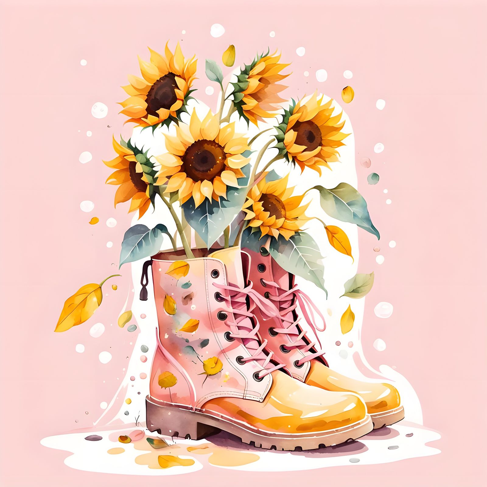 Sunflowers Bloom in Pink Autumn Boot: Flat Illustration