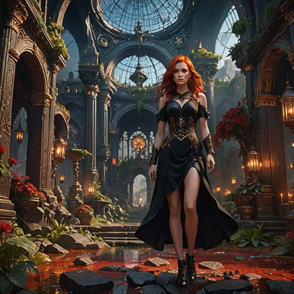 Fantastical Red-Haired Beauty in Elegant Black Attire