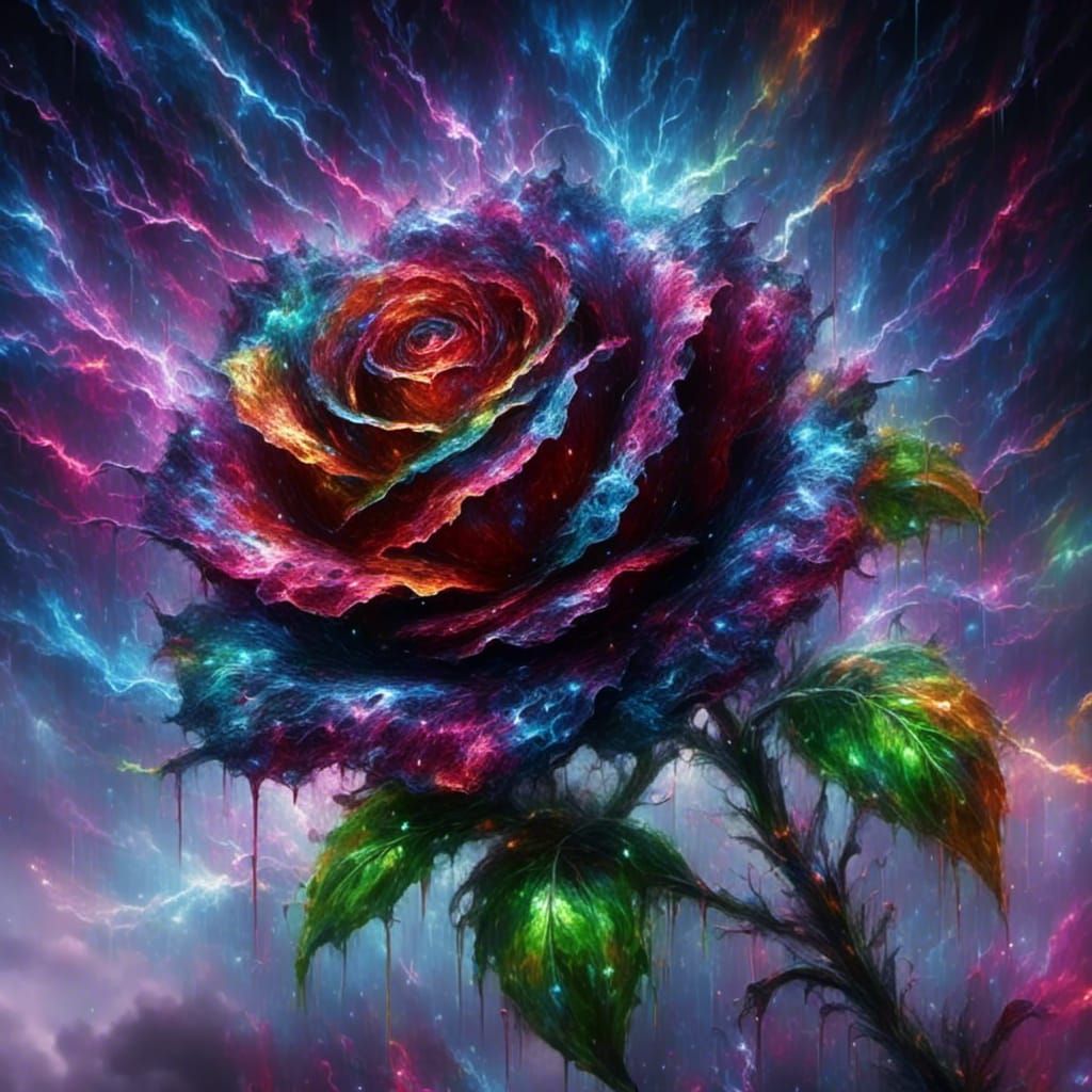 Rainbow Flaming Rose in Bloom