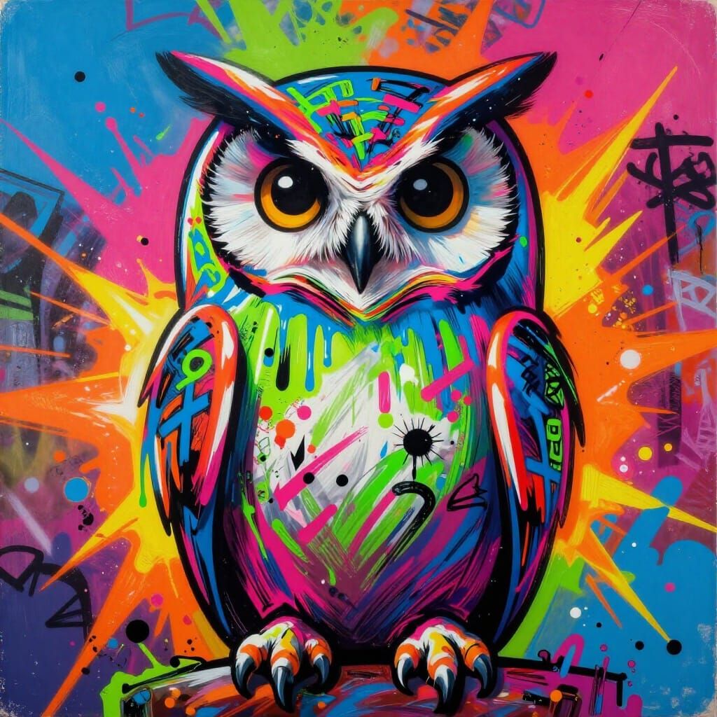 Graffiti Owl in Psychedelic Colors