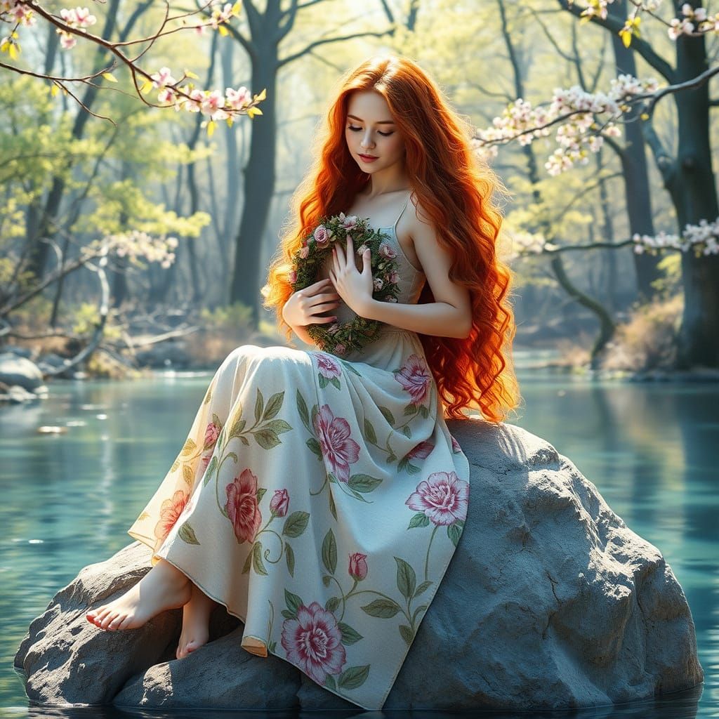 Whimsical Watercolour Fantasy Scene in Airy, Sunny Forest