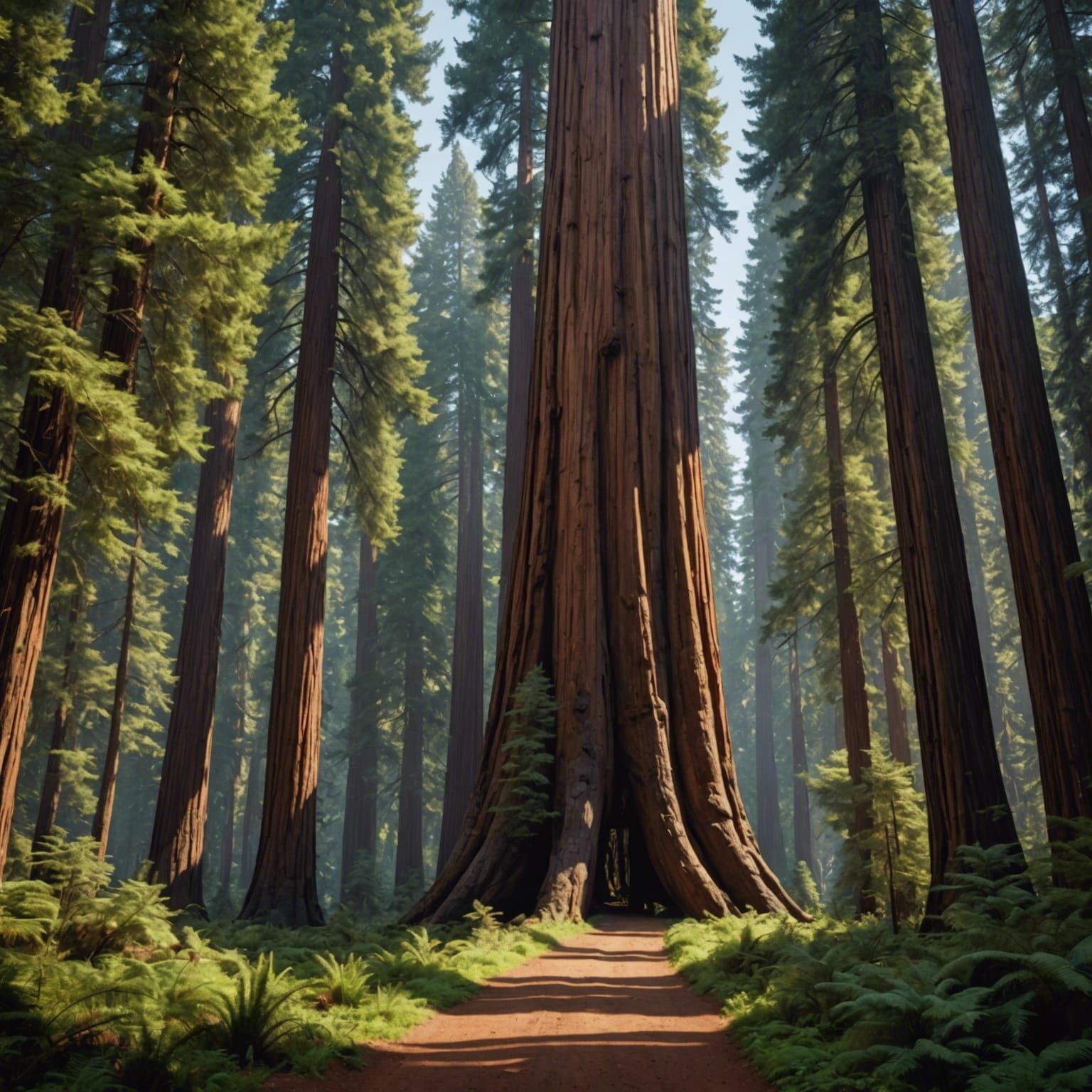 Hyperrealistic Giant California Redwood Tree Forest