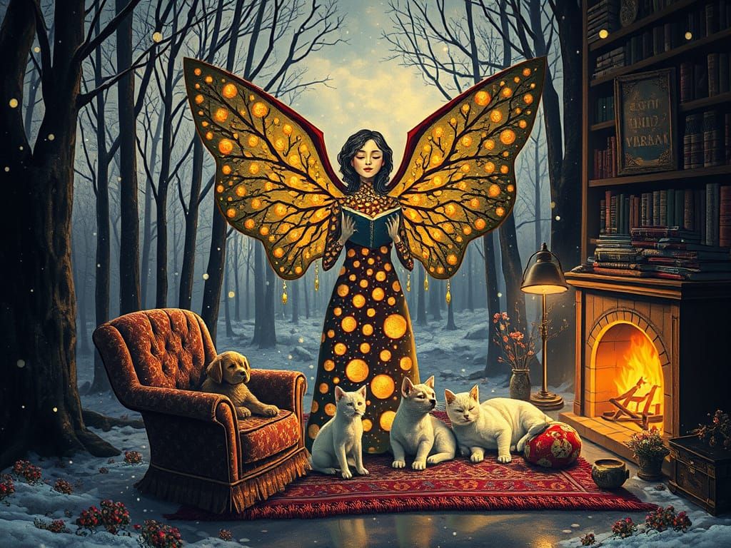 Ethereal Angel of Death in Dazzling Dots Landscape