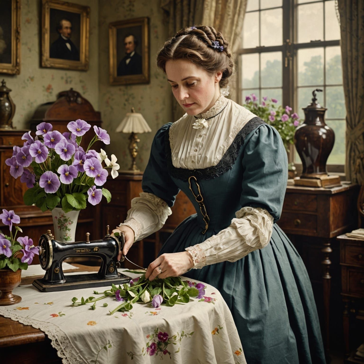 Victorian Lady Pressing Flowers: A Romantic Scene