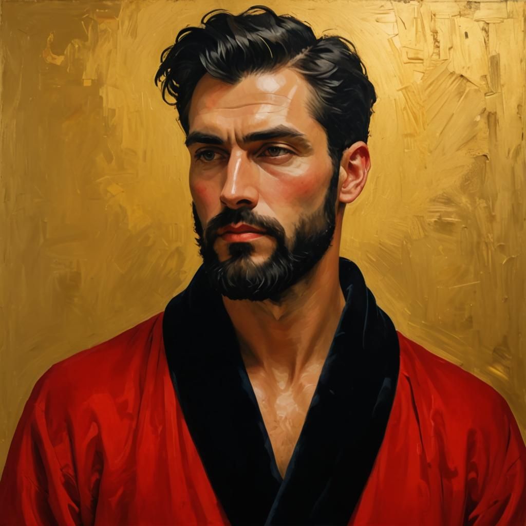 Handsome Man in Red Robe, Neo-Impressionist Style