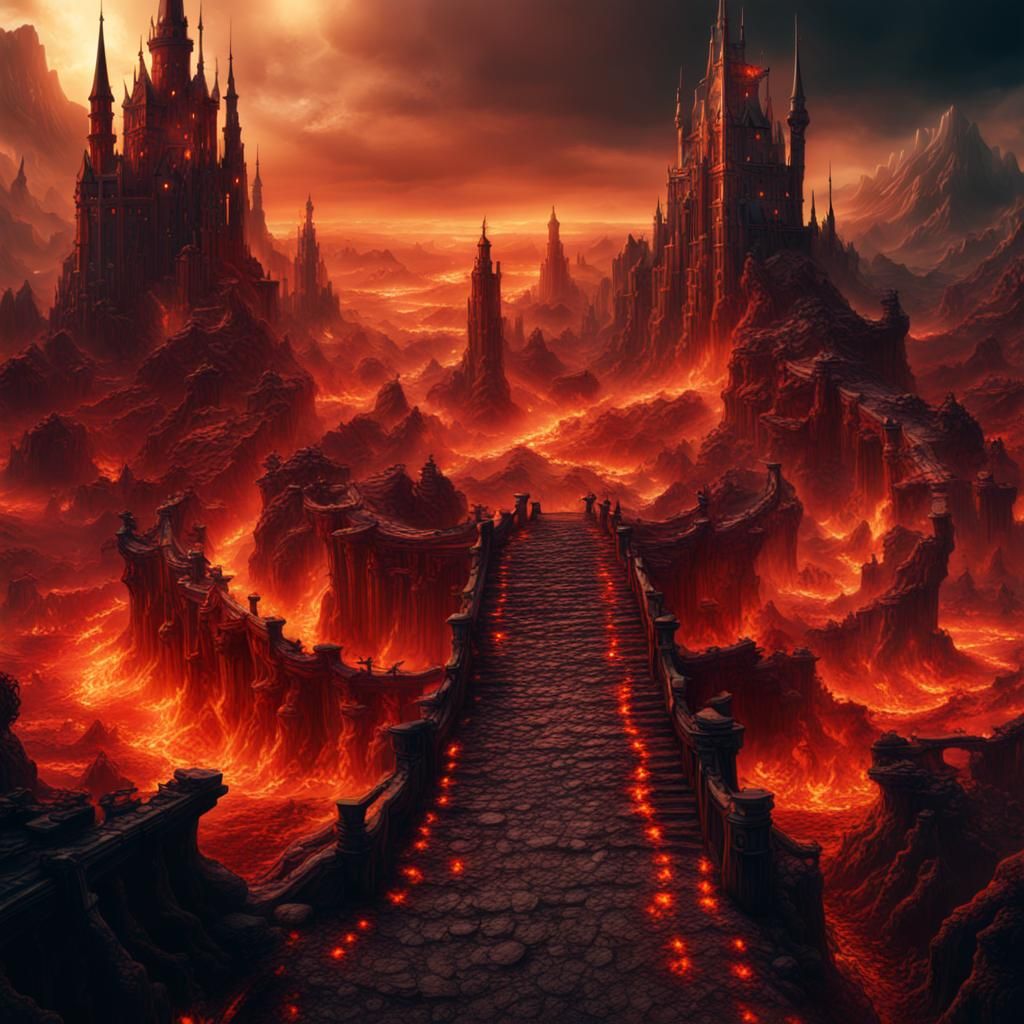 Hellish Postcard: A Fantastical Landscape Painting