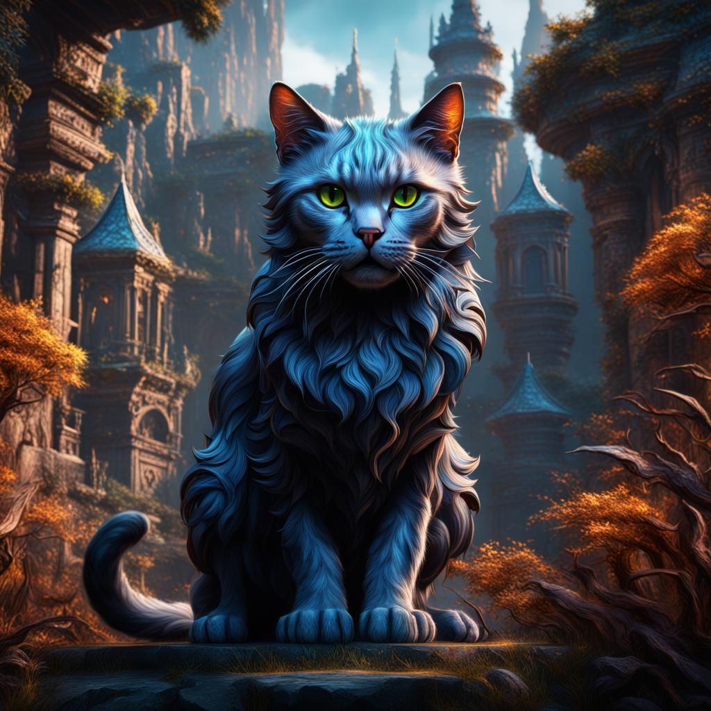Fantastical Cat in Detailed Matte Painting Style