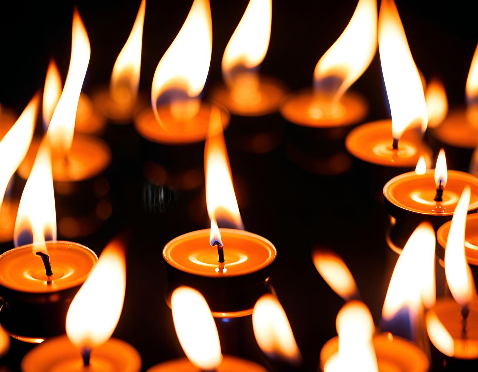 Macro Flame Photo with Lit Candles Background