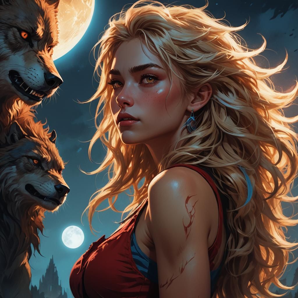 Strong Teenage Girl Werewolf in Dreamy Fantasy Art