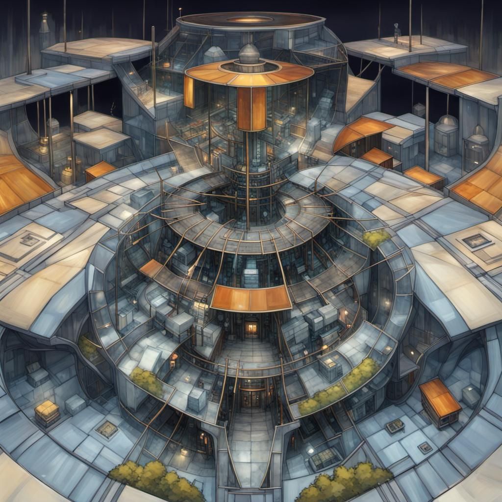 Glass City in Cube, Steampunk Style