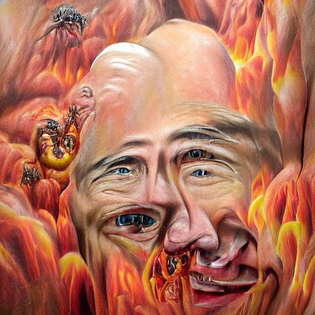 Surreal Jeff Bezos in Hellscape