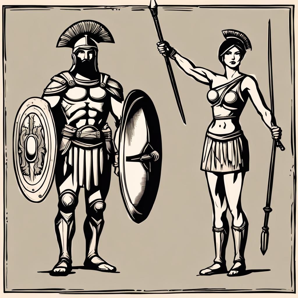 Spartan Warriors in a Stormy Battlefield