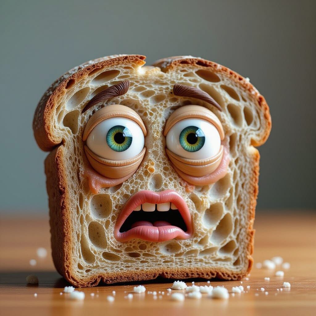 Moldy Bread with Human Face: A Grotesque Creation