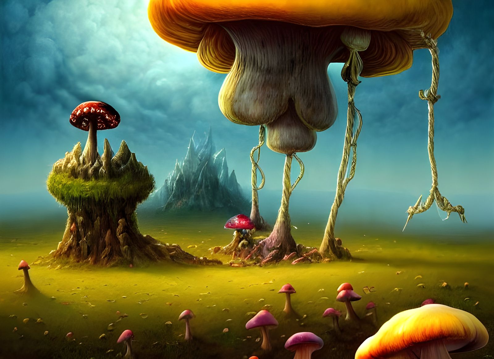 Surreal Fantasy Planetscape in Dark Art Style