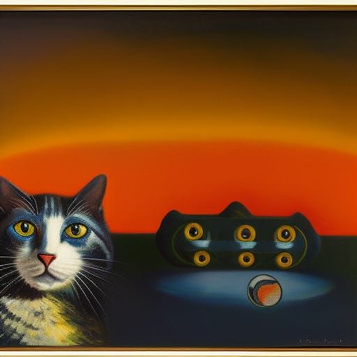 Robotic Cat in Dieselpunk Lyrical Abstraction