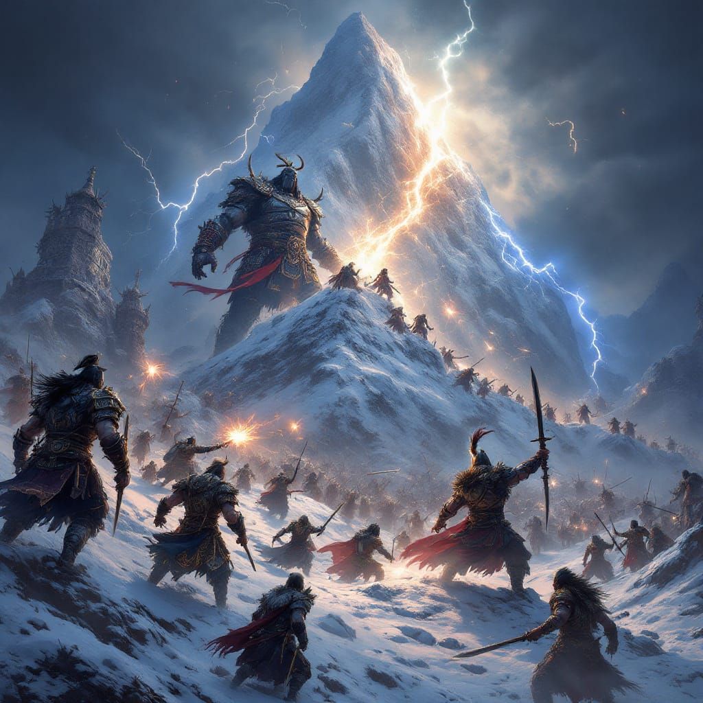 Giant Samurai Clash with Vikings and Aztec Warriors