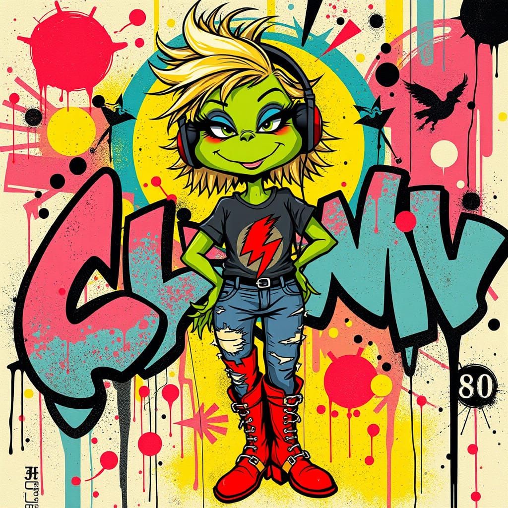 Vibrant Grinch Woman in Retro Pop Art Style