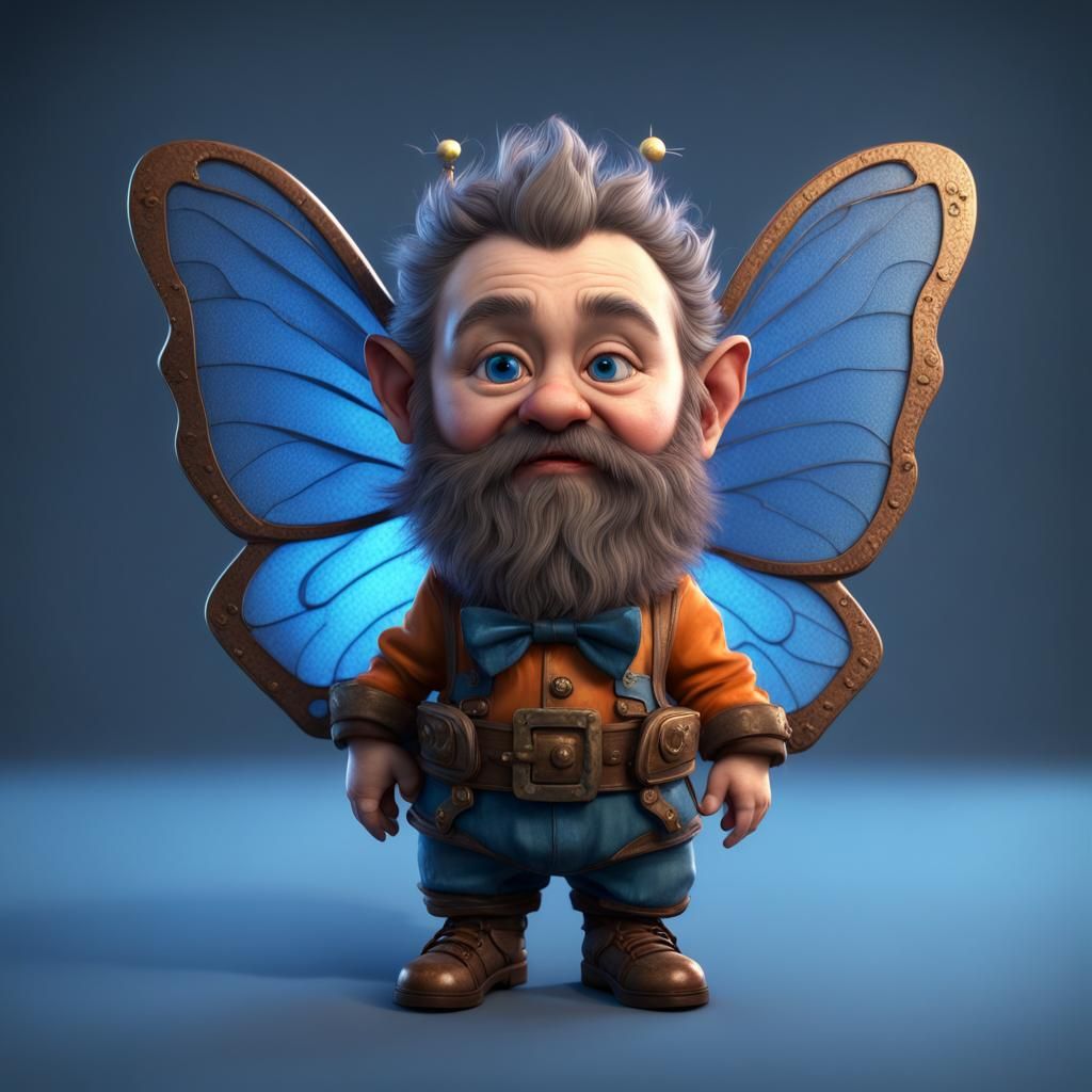 cute little funny dwarf with blue wings