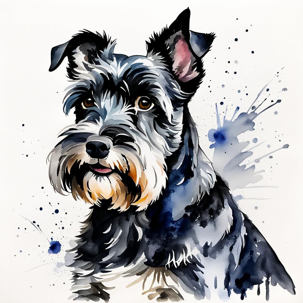 Girl and Zwergschnauzer Portrait in Alcohol Ink and Watercol...