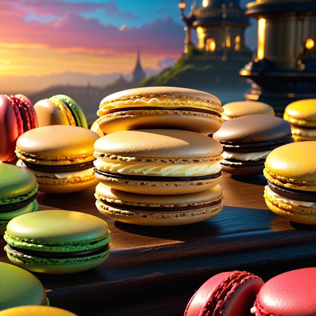Burger Macaron in Oil Painting Style