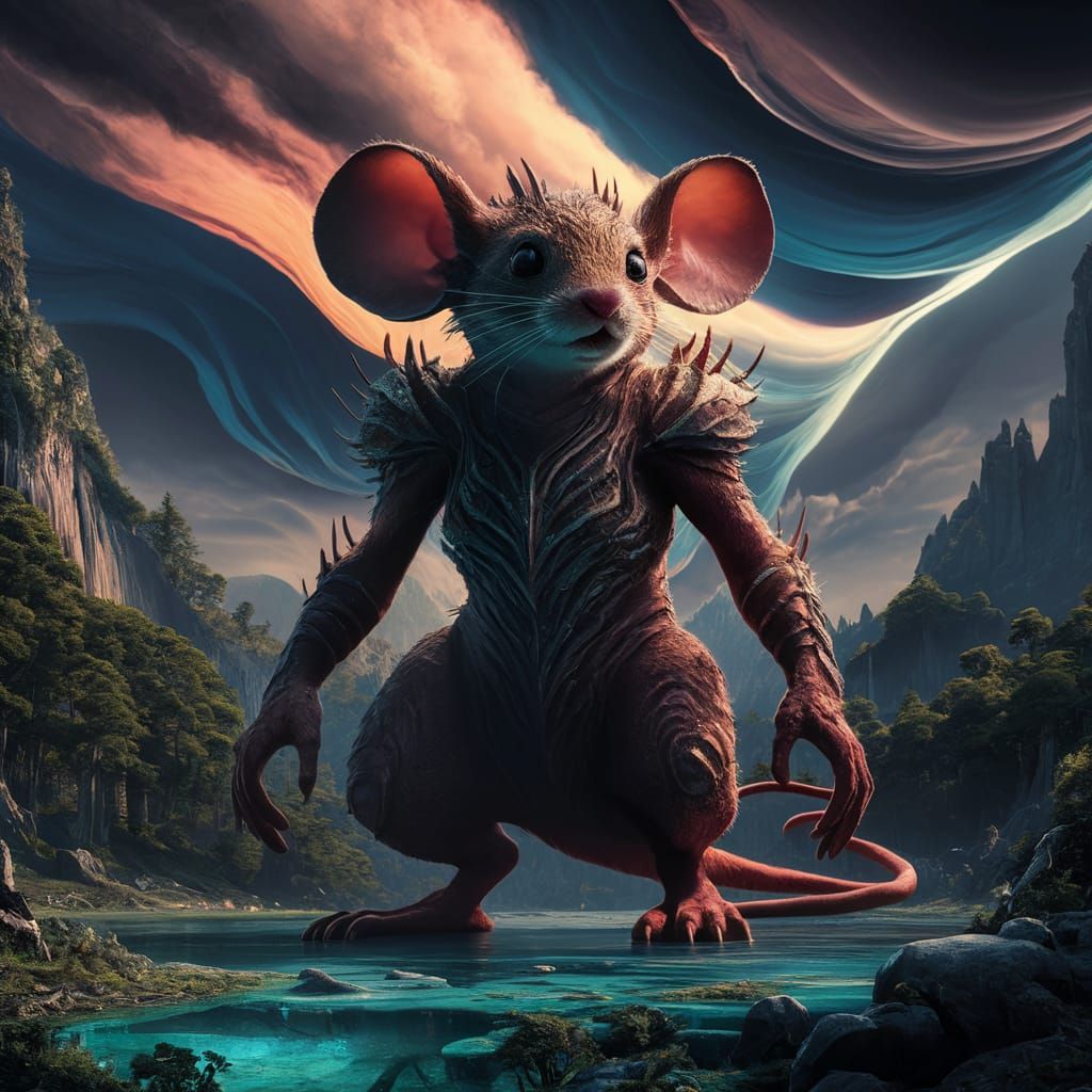 Anthropomorphic Mouse Eldrazi in Alien Landscape