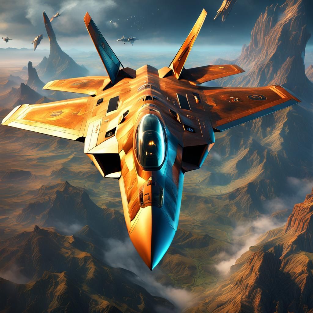 Psychedelic F-22 Fighter Jet Digital Painting
