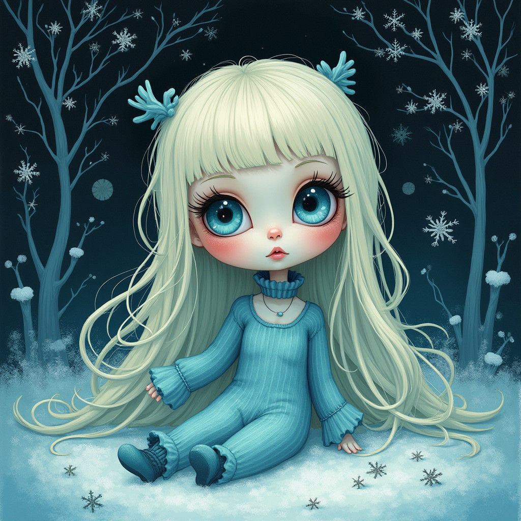 Whimsical Surreal Winter Doll Illustration