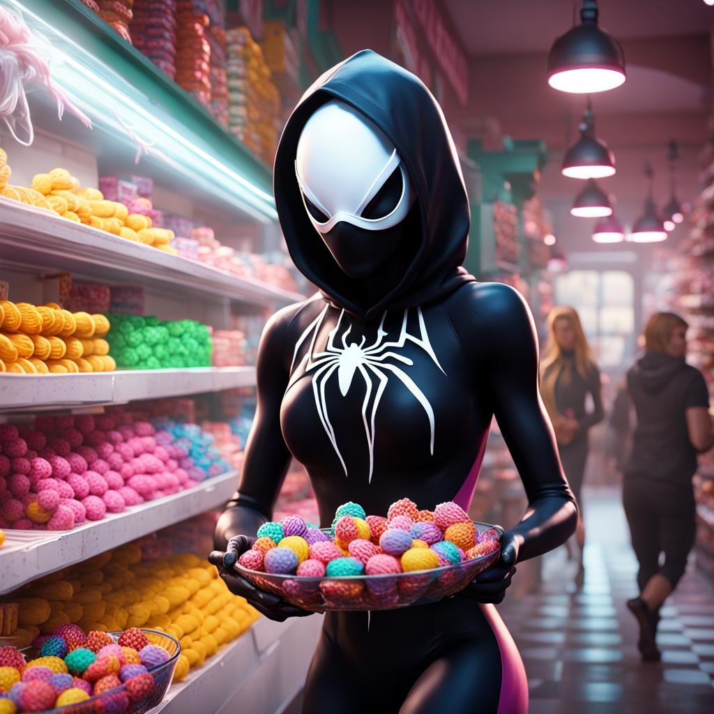 Spider-Gwen Venom Symbiote in Candy Shop