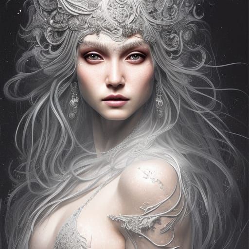 Silver Goddess Portrait in Detailed Fantasy Art Style