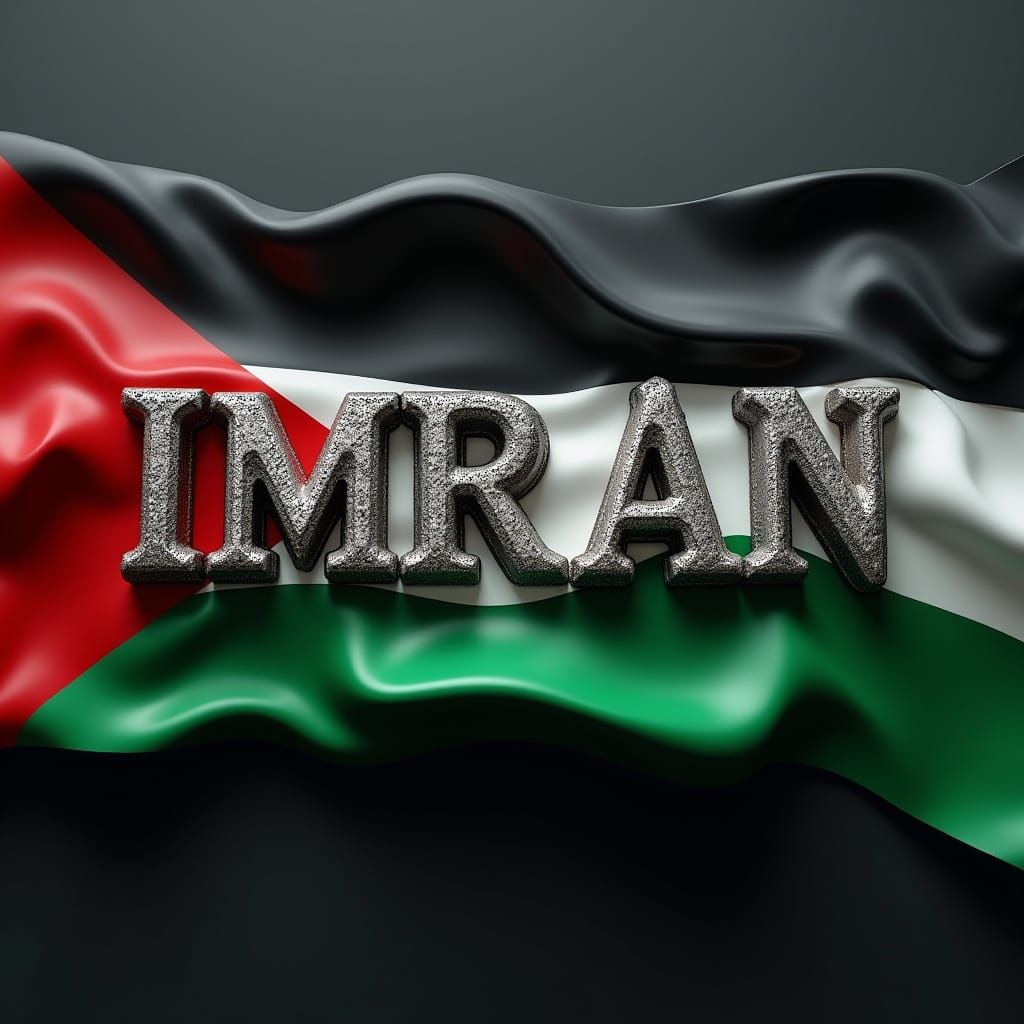 Stylized Palestinian Flag with Metallic IMRAN in 3D