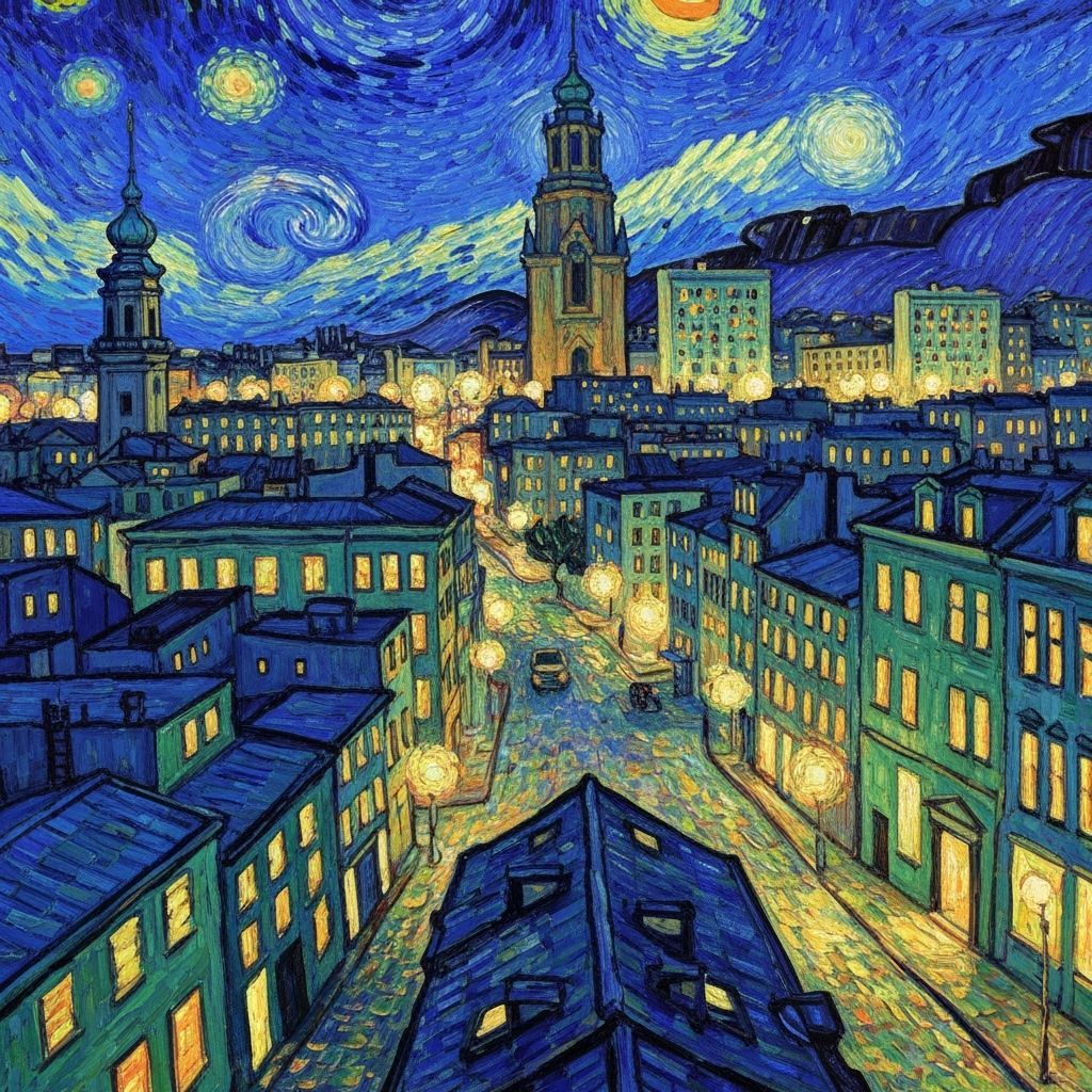 Night Cityscape in Post-Impressionistic Style