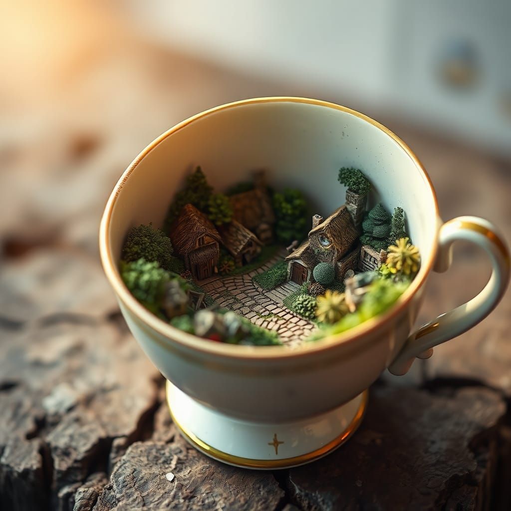 A tiny village inside of a teacup