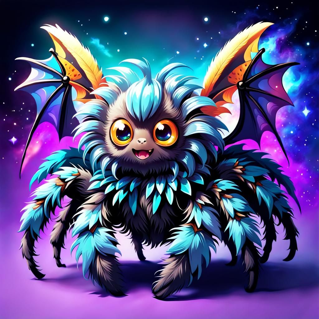 Fluffy Cute Tarantula with Bat Wings