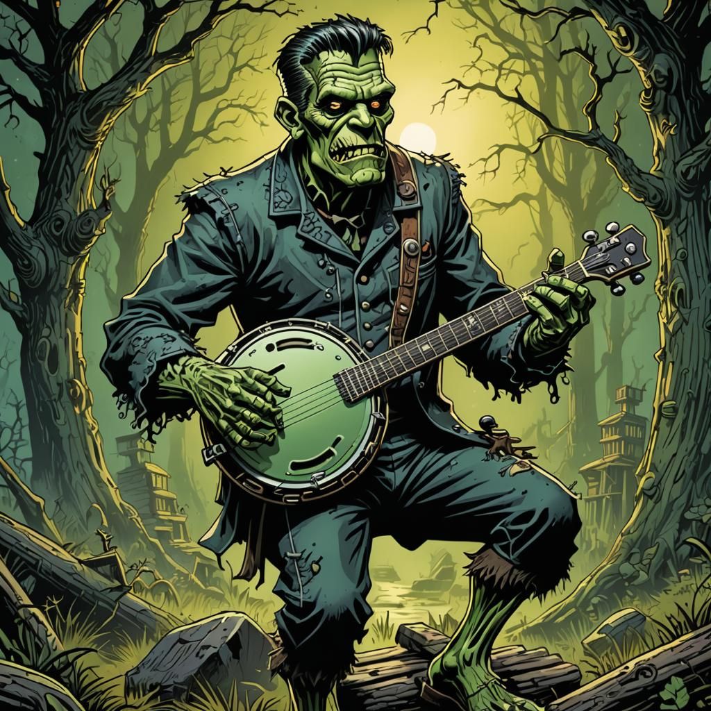 Cartoon Frankenstein's Monster Plays Banjo