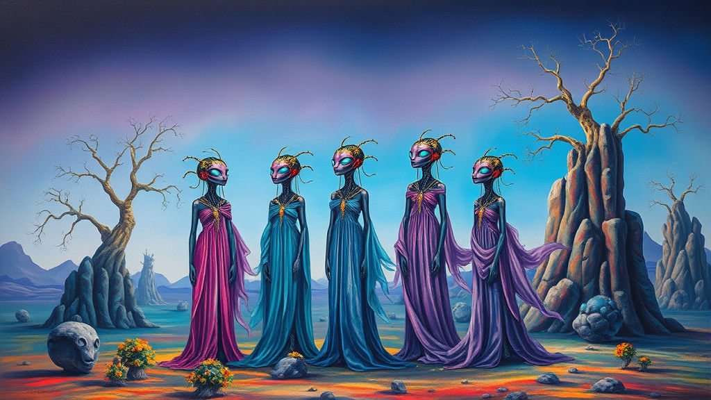 Surreal Alien Tribe in Dali-Inspired Landscape