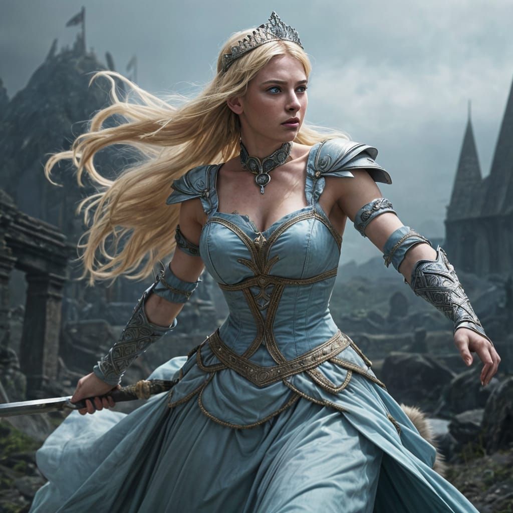 Cinderella, Barbarian Queen with Sword, Action Portrait