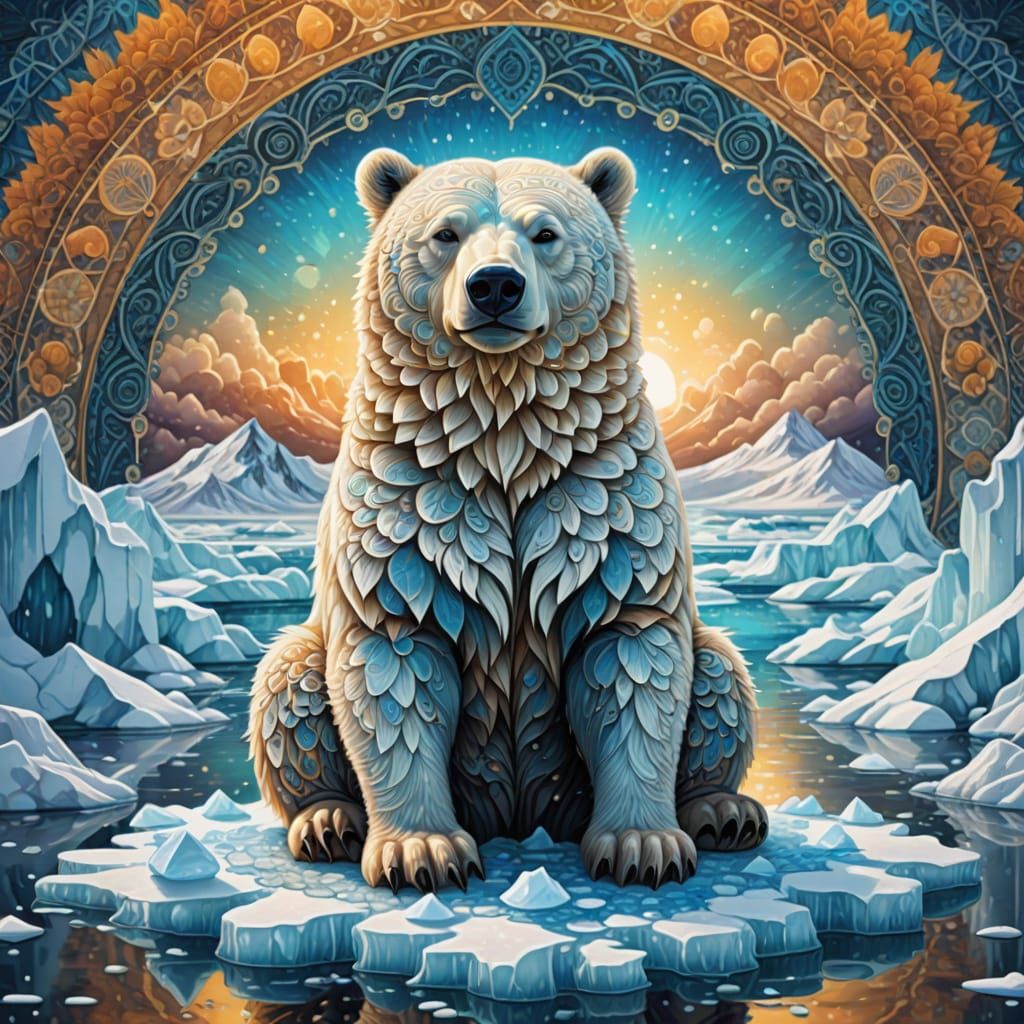 Psychedelic Polar Bear on Ice Floe in Digital Art