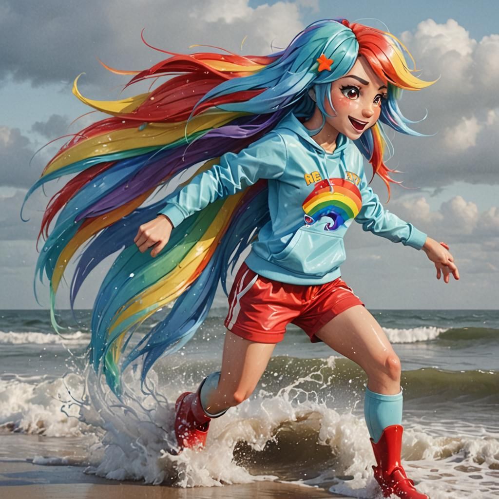 Human Rainbow Dash at the Beach