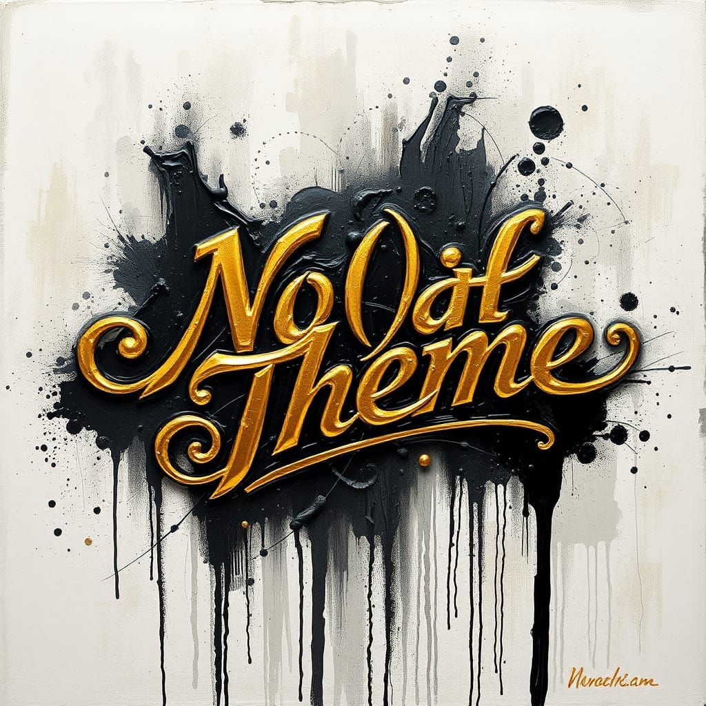 Golden Ornate Script in High Contrast Oil Painting